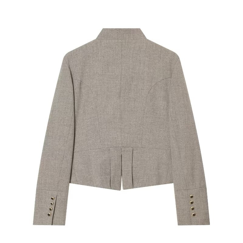 Women's flip button decoration slim Blazer Coat