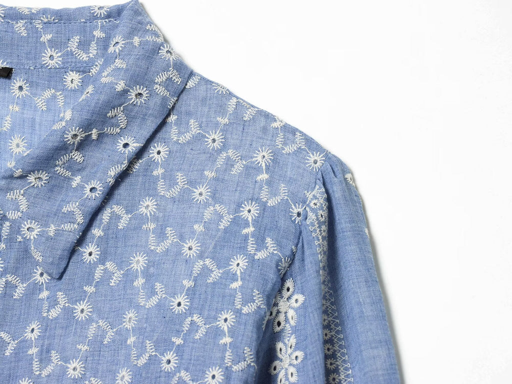 Women's short hollowed out embroidered shirt