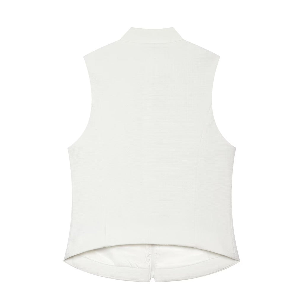 Women's breasted decorative zipper vest top