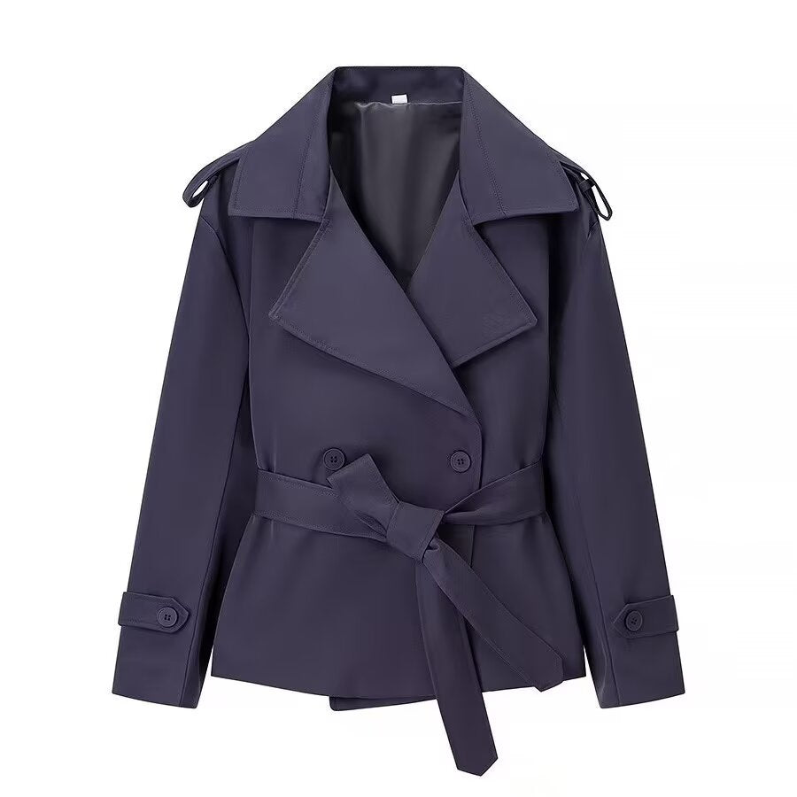 Women's with Belt short double breasted windbreaker Coat