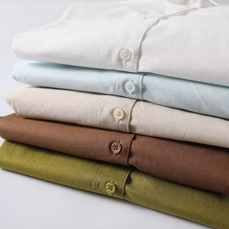 2026 Women's linen blend lapel long sleeved shirt