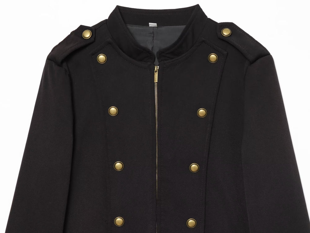 Women's gold button decoration slim Blazer Coat