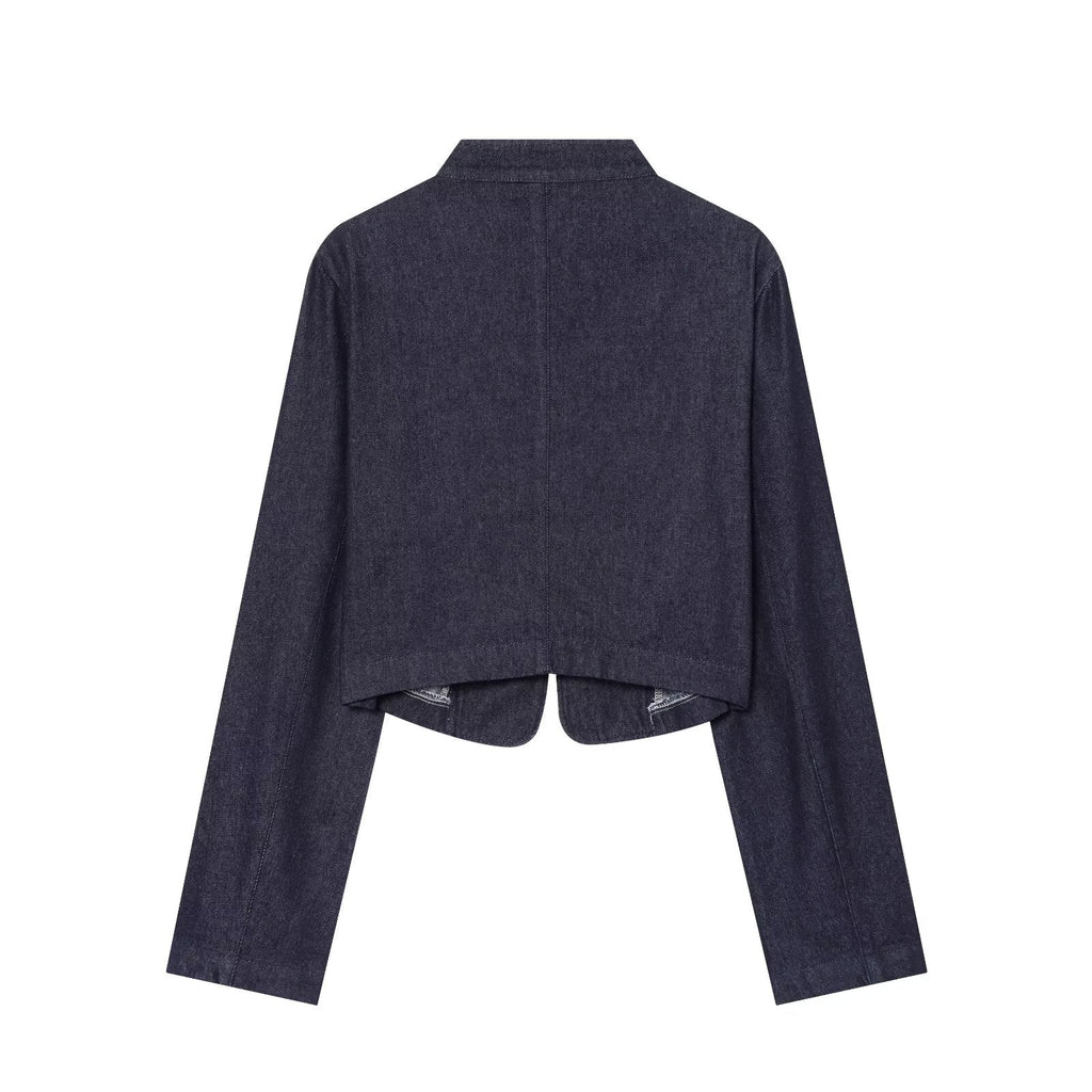 Women's buckle decoration short denim jacket