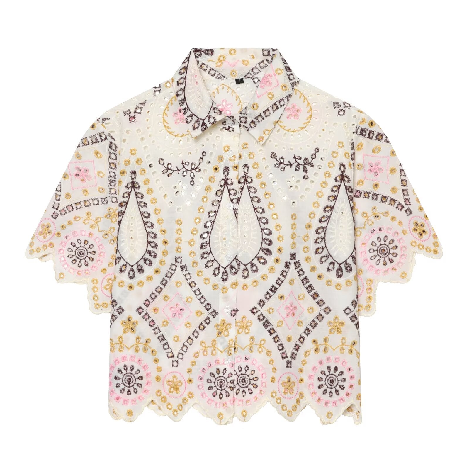 Women's hollow embroidered short sleeved shirt
