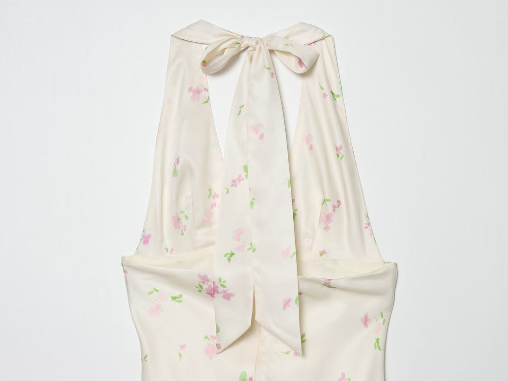 Women's satin textured printed MIDI dress