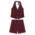 suit Women's 2 pieces linen blended halter neck vest+Shorts