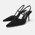 2026 New Style Mesh Breathable Embroidered Beaded Pointed Toe Sandals for Women with High Heels
