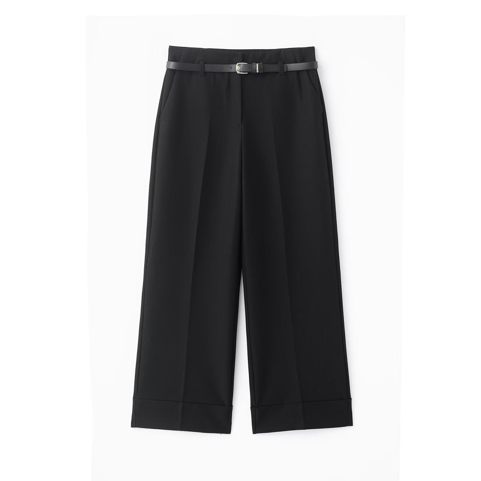 Women's rolled hem design casual With Belt pants