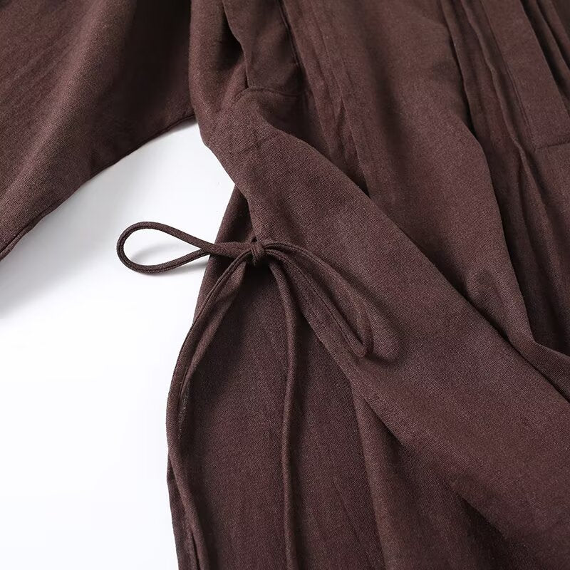 Women's ruffled long sleeved linen blend shirt