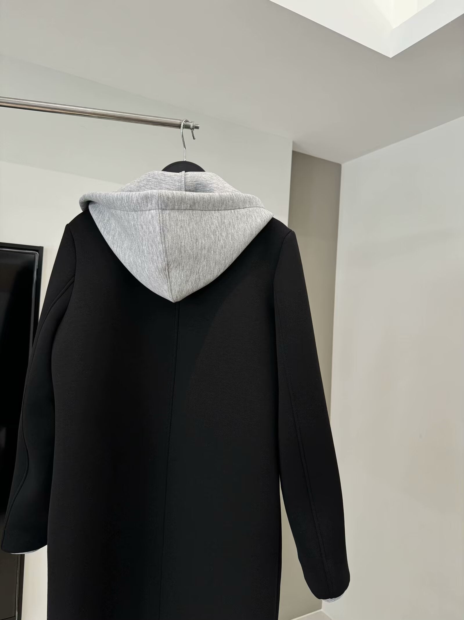 Women's loose long style detachable hooded patchwork coat