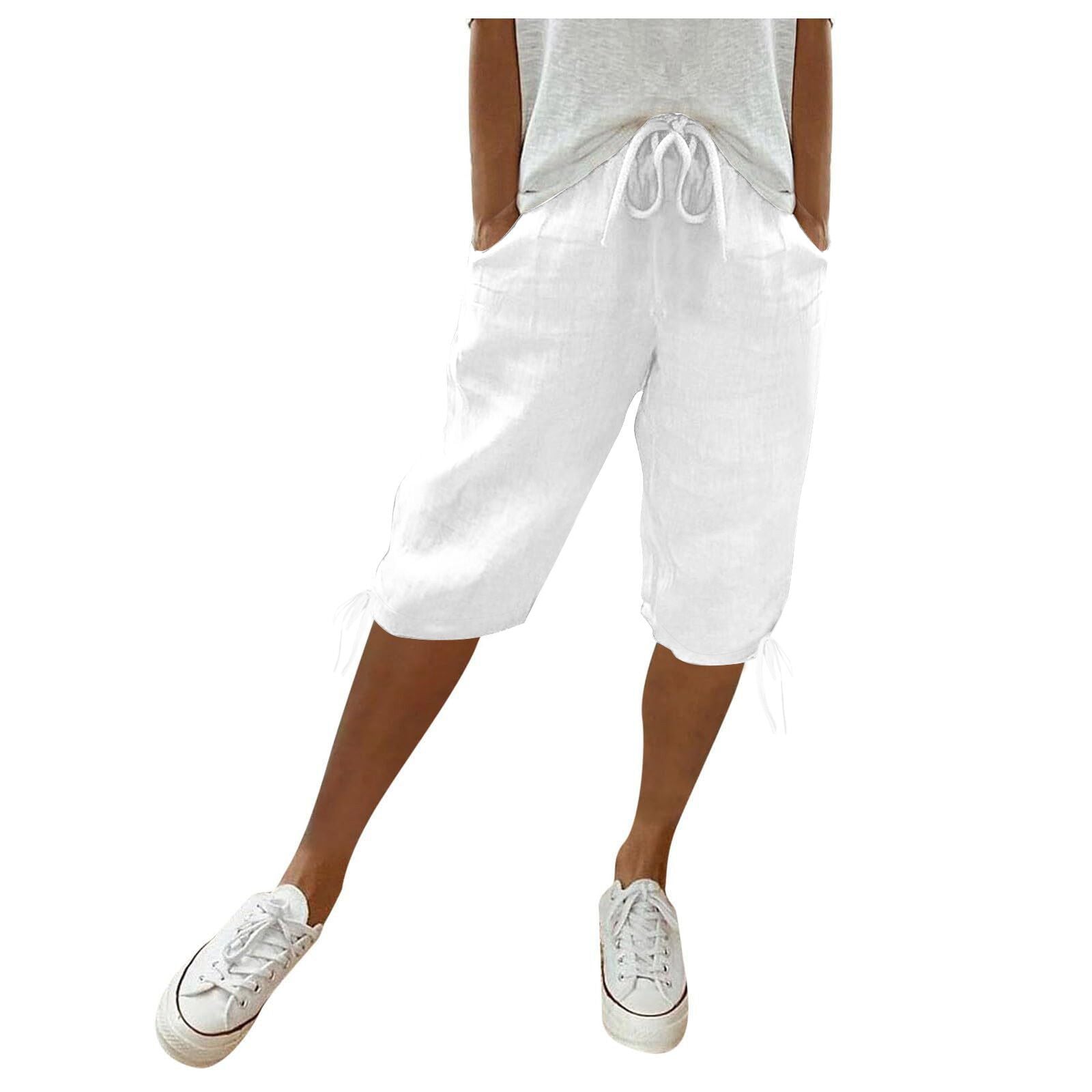 2026 women's new cotton and linen pocket elastic drawstring pants