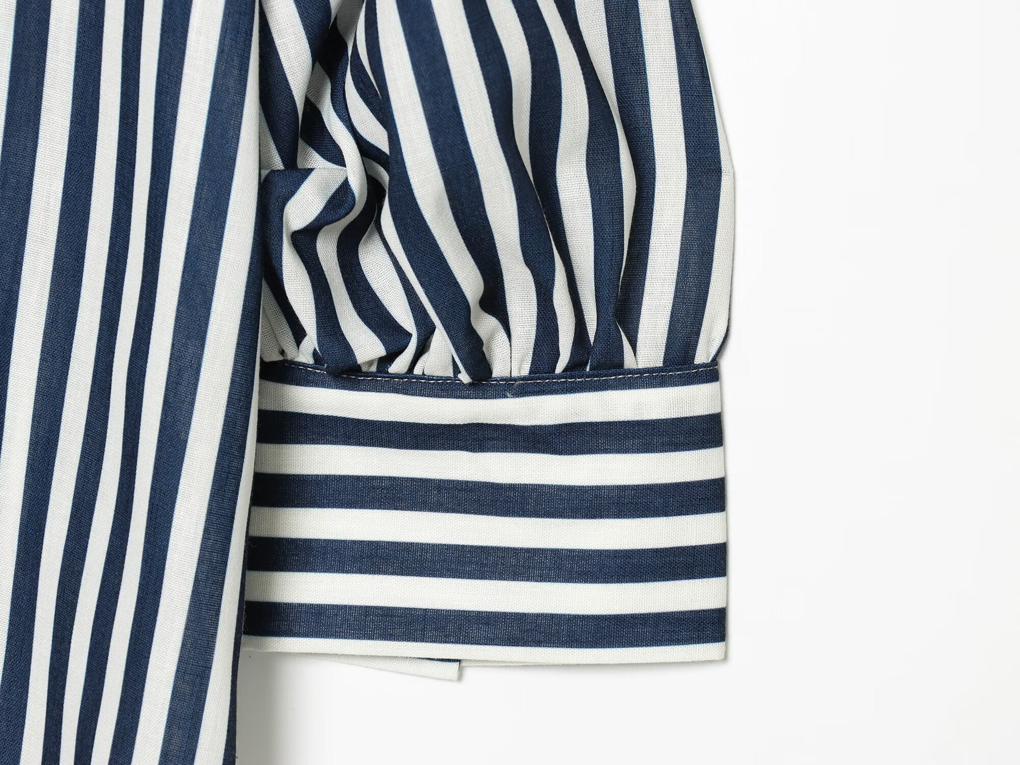 Women's bubble sleeve linen striped shirt