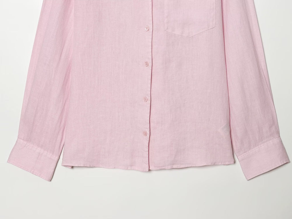 suit Women's 2 pieces pocket decoration linen blend shirt+Pants