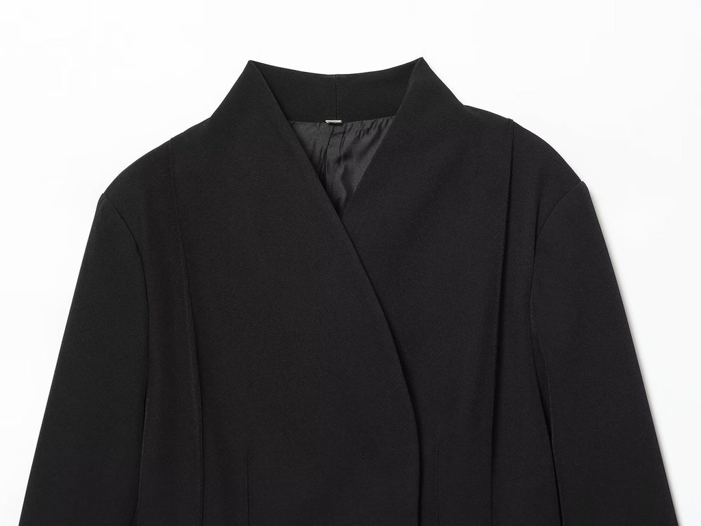 suit Women's 2 pieces Women's black slim stand collar Blazer Coat+Pants