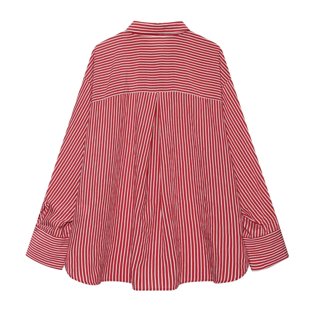 Women's patchwork cuffs loose striped shirt