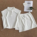 2026 women's new fashion lapel drawstring short sleeve skirt suit in summer