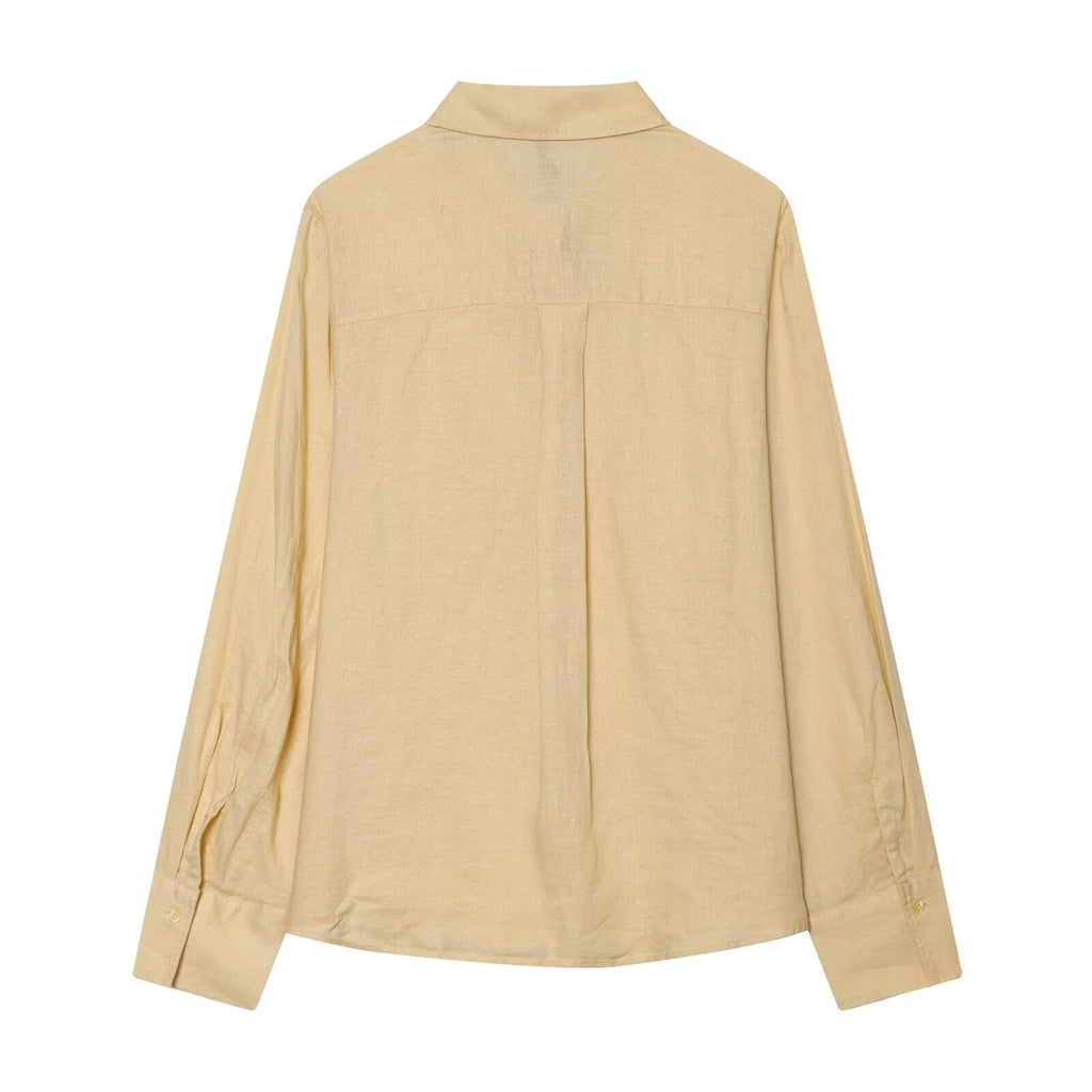 Women's linen blended linen long sleeved shirt