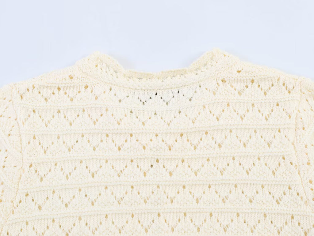 Women's round neck hollow knitted Coat