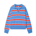 Women's casual striped knitted polo shirt