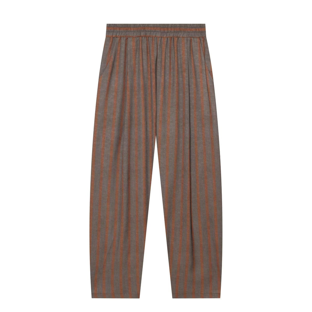suit Women's 2 pieces with Belt linen blend striped Blazer Coat+Pants