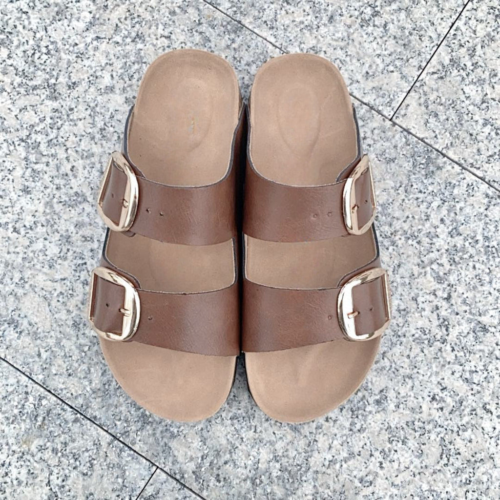 Women's New Fashion Joker Casual Double Buckle Design Thick Soled Slippers