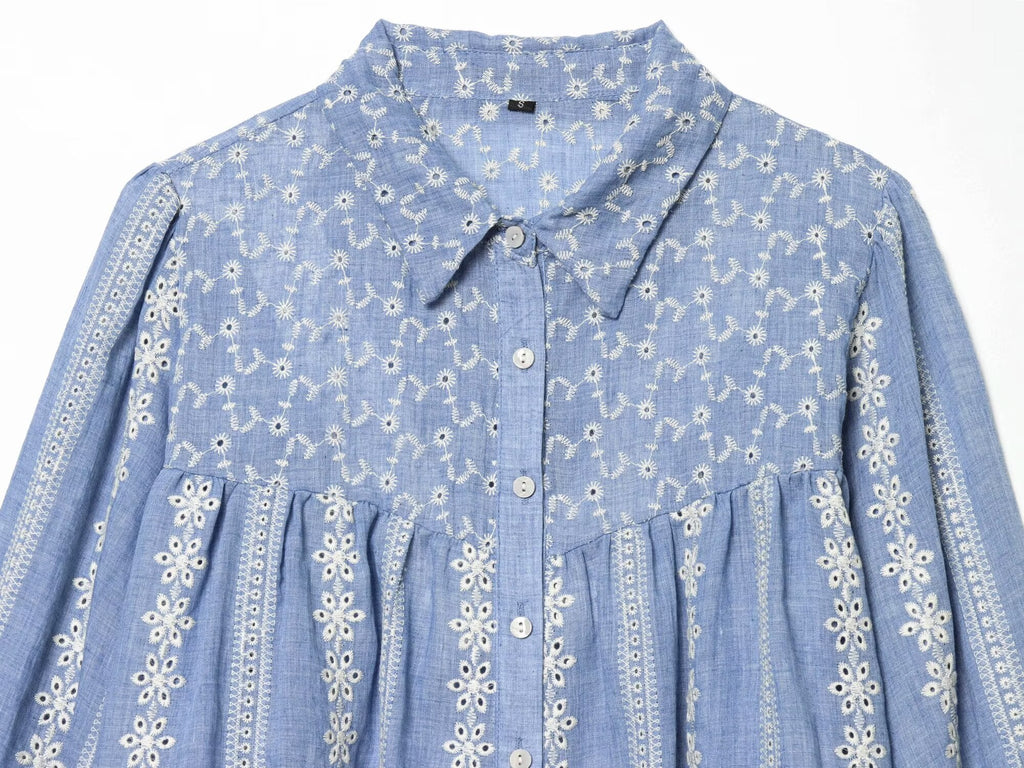 Women's short hollowed out embroidered shirt