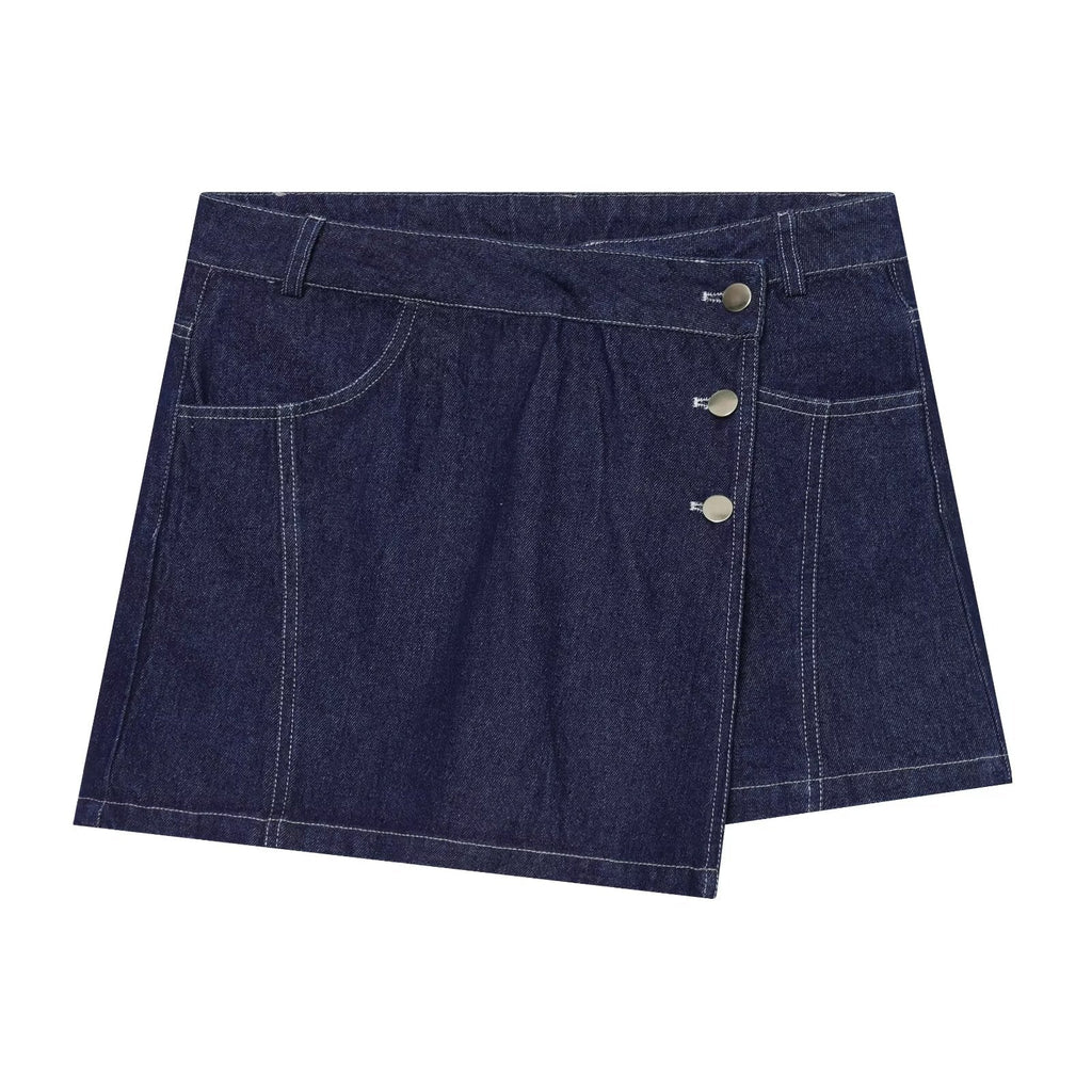 suit Women's 2 pieces casual short denim shirt+culottes