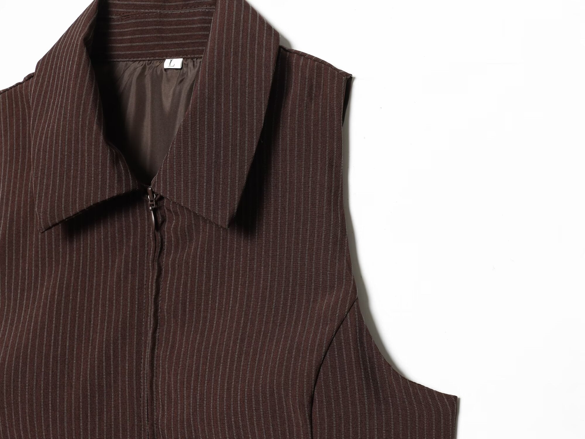 suit Women's 2 pieces sleeveless lapel striped zipper vest+Pants