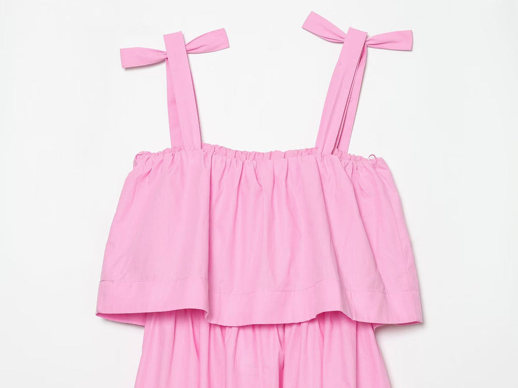 Women's bow decoration poplin MIDI dress