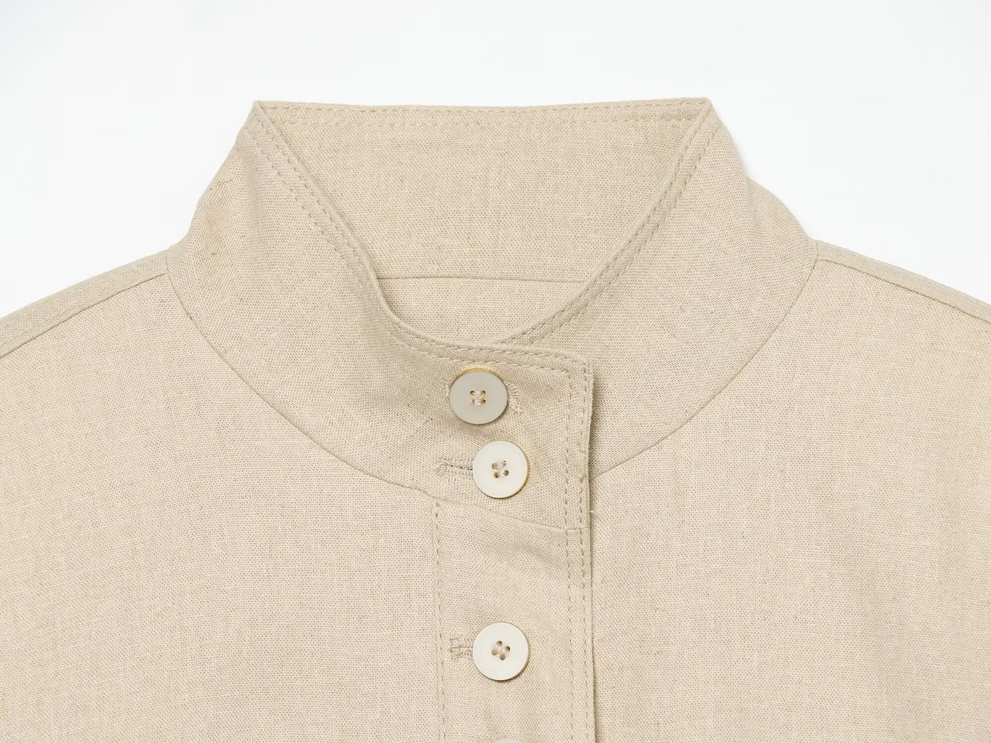 Women's linen blended slim stand collar Coat