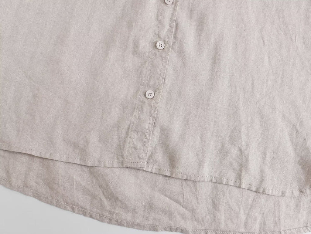 Women's casual linen blend asymmetrical shirt