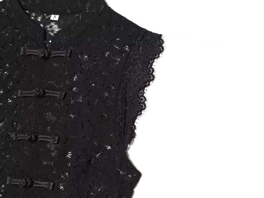 Women's lace hollow out buckle sleeveless vest