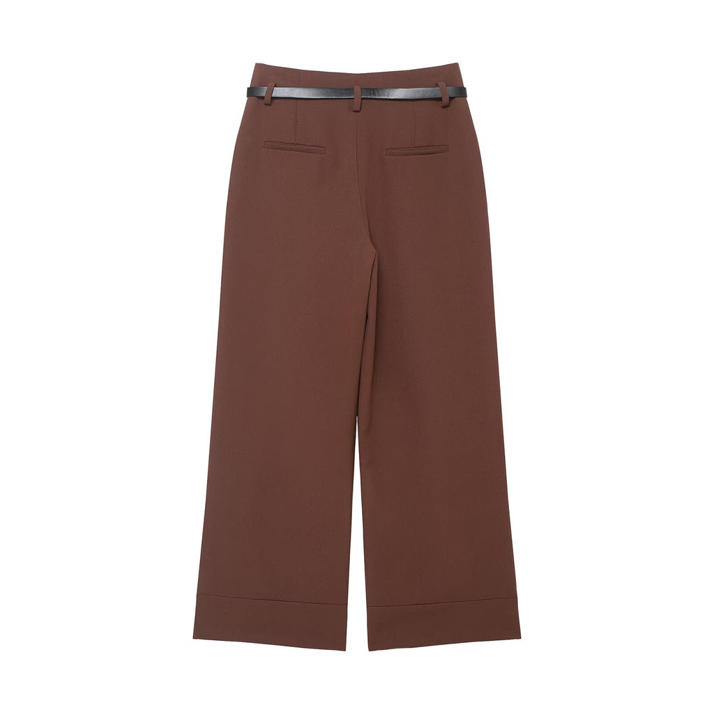 Women's rolled hem design casual With Belt pants