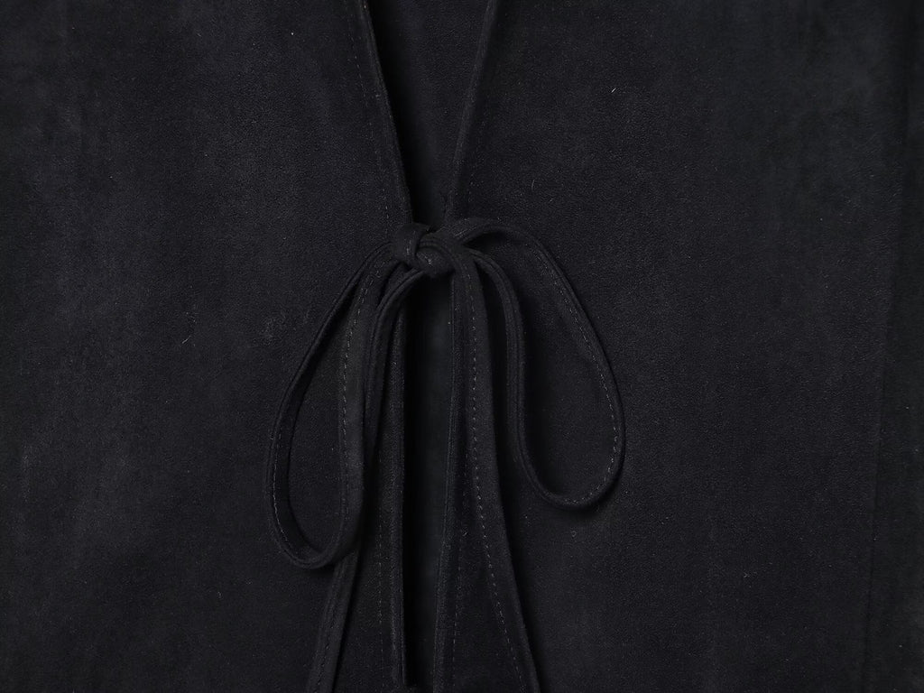 Women's black slim suede effect lace up shirt