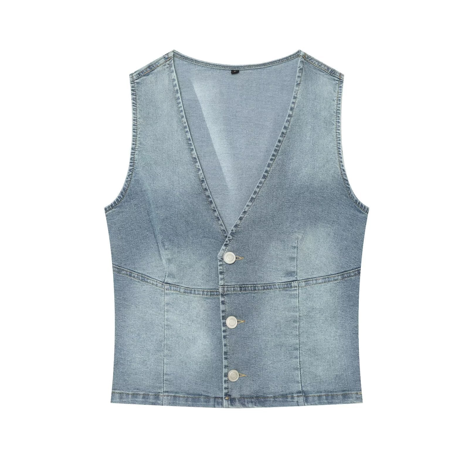 suit Women's 2 pieces slim denim vest style top+denim shorts