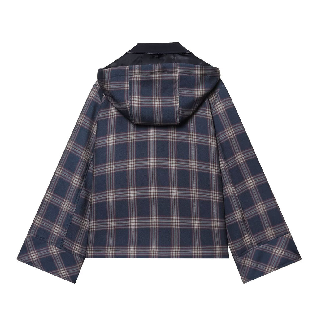 suit Women's 2 pieces hooded checkered cotton jacket Coat+ Pants