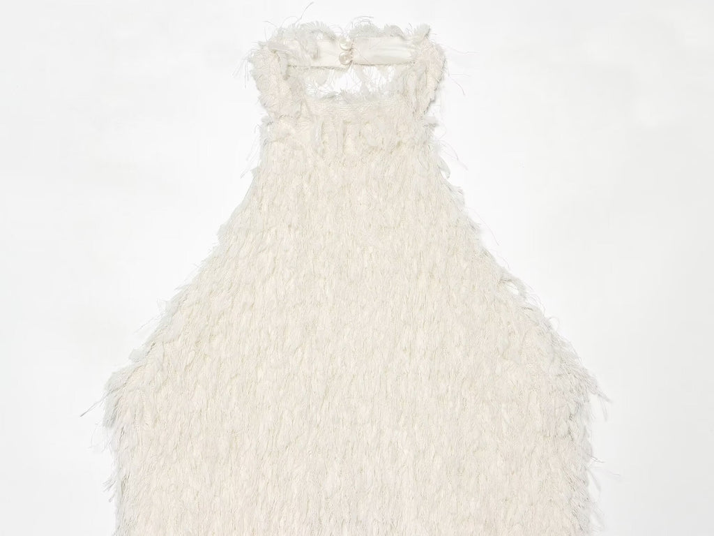 Women's tassel decorated knitted mini dress