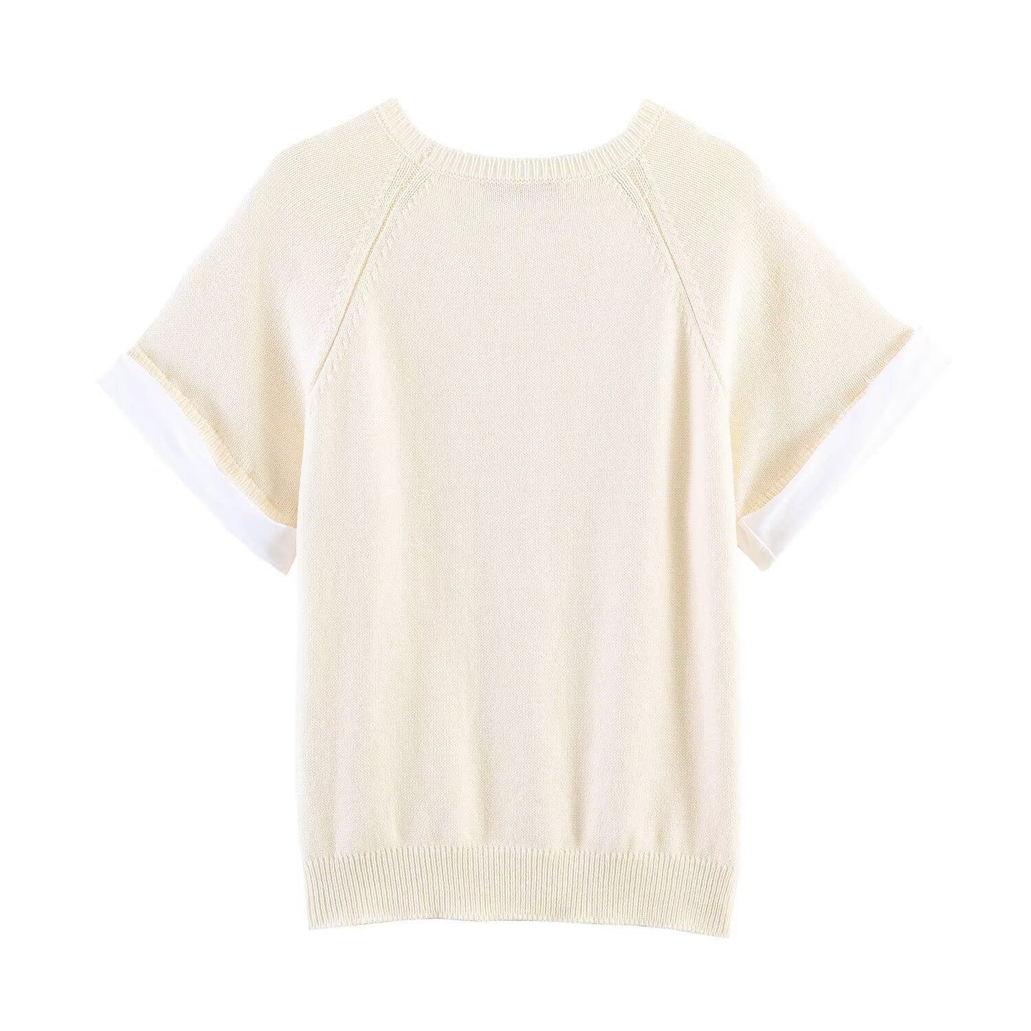 Women's rolled up sleeve patchwork knit sweater