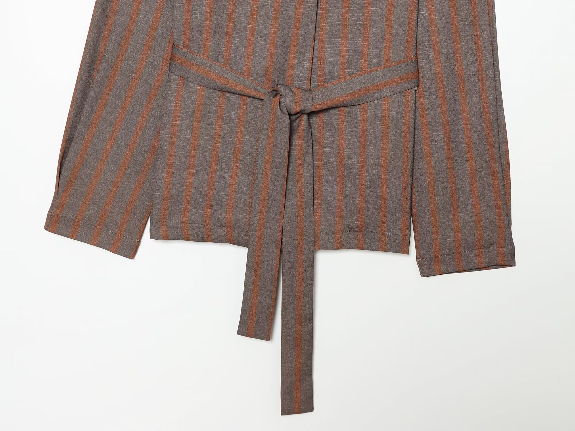 suit Women's 2 pieces with Belt linen blend striped Blazer Coat+Pants