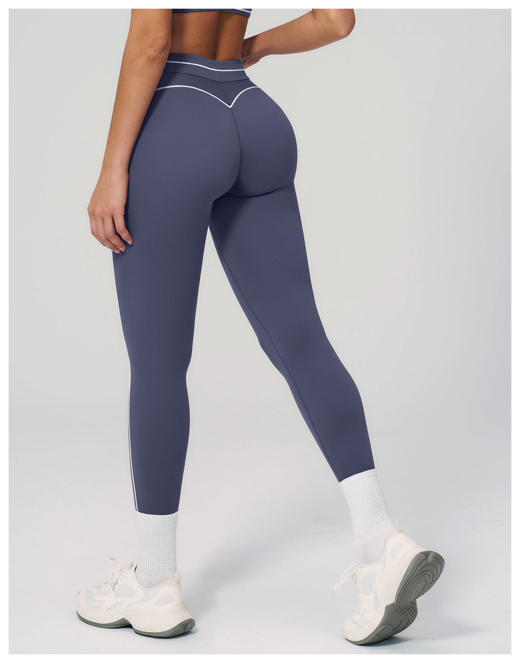 2026 women's new contrast sanding yoga pants high waist tight pants