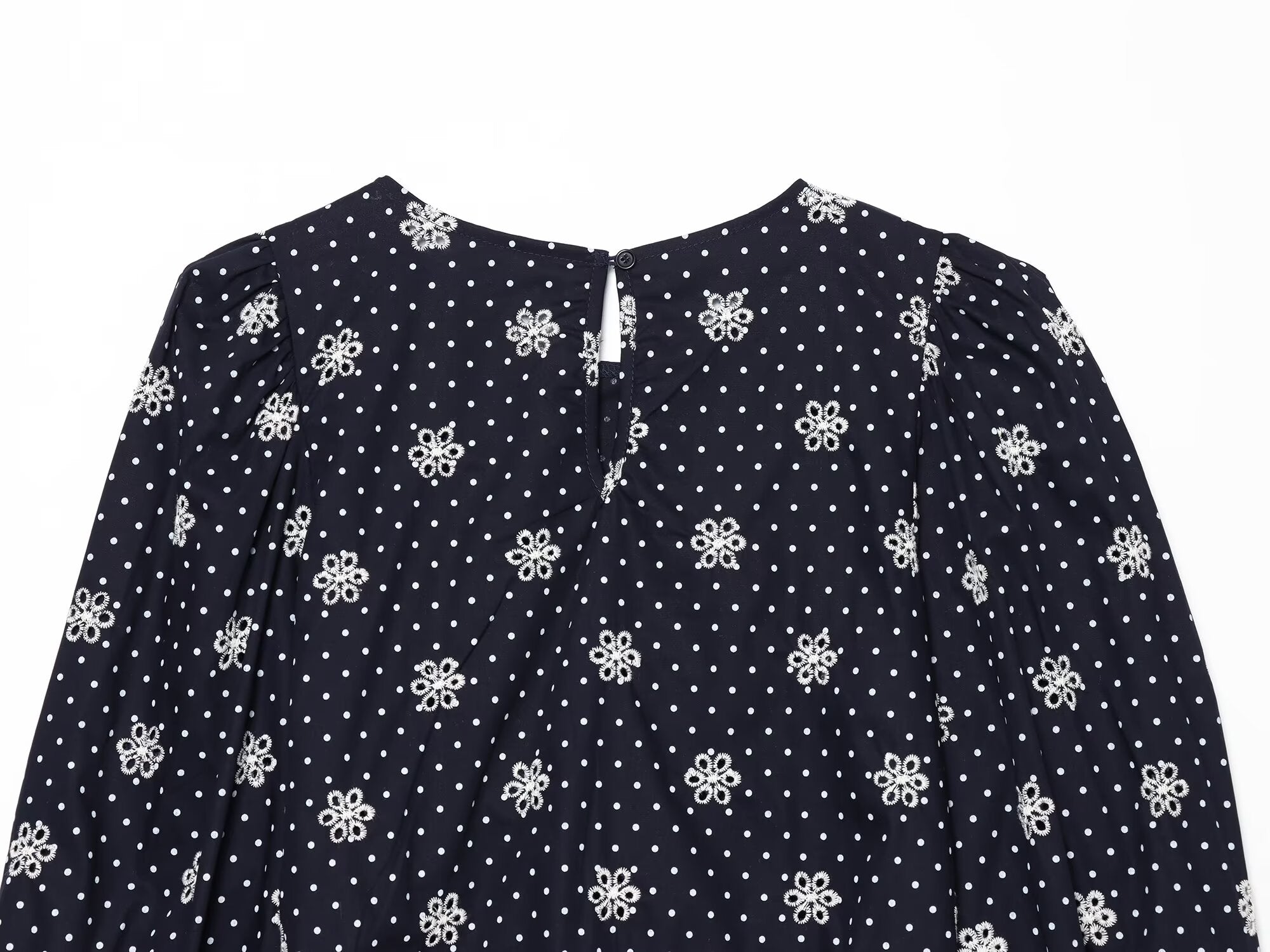 Women's hollowed out embroidered polka dot shirt