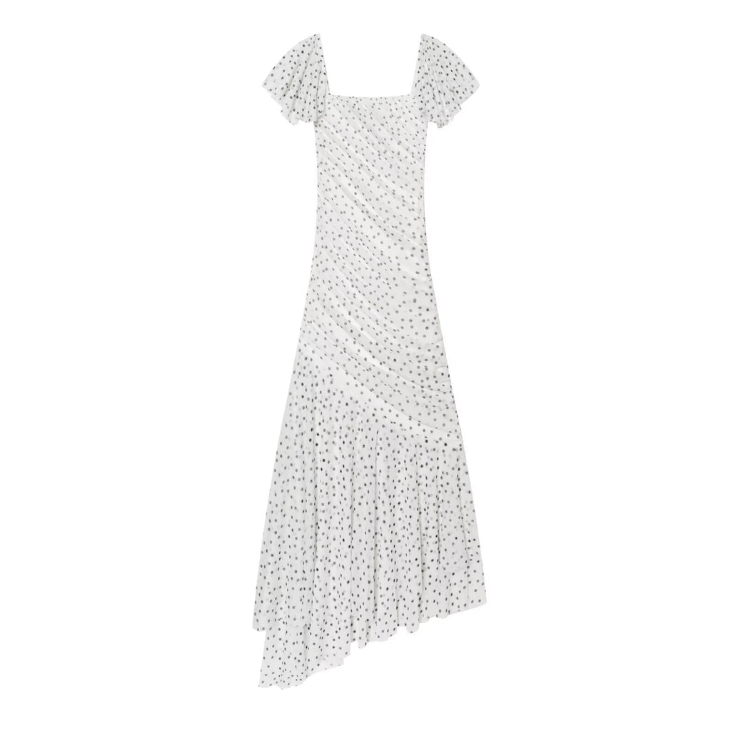 Women's slim pleated polka dot dress