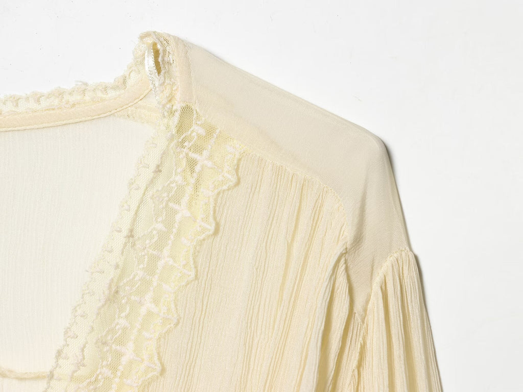 Women's slim V-neck lace chiffon shirt