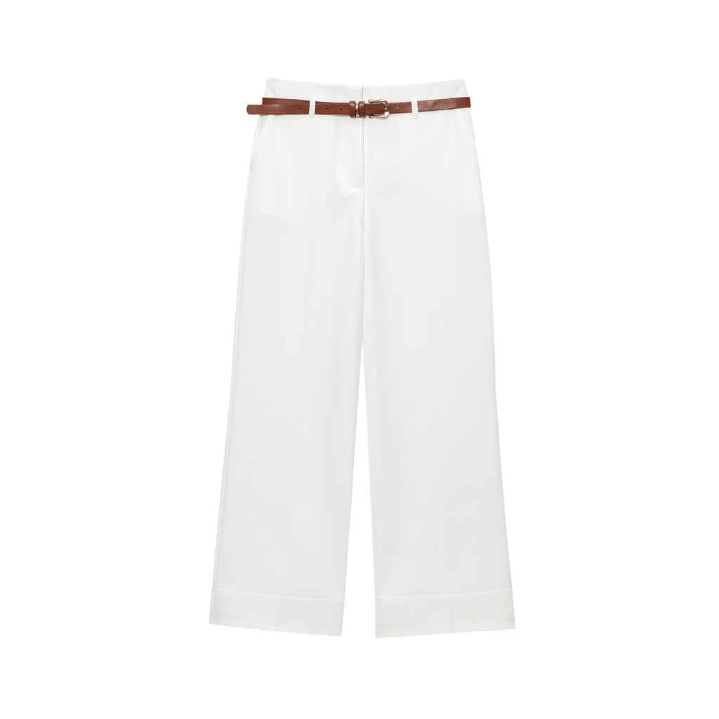 Women's with Belt rolled hem design casual pants