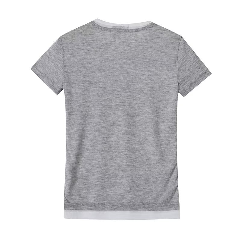 Women's O Neck double-layer short sleeved T-shirt