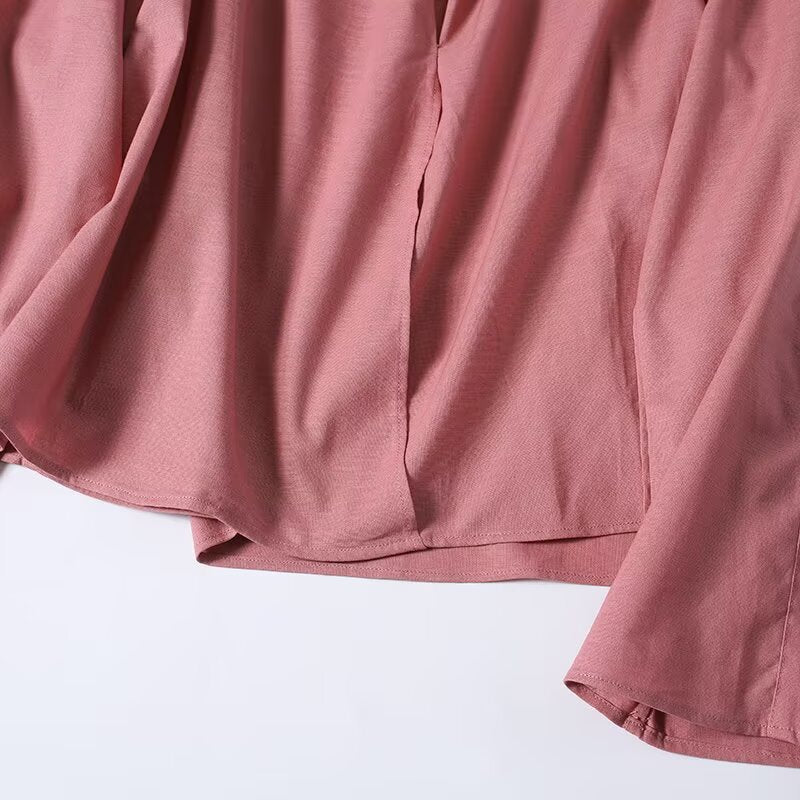 Women's long sleeved linen blended V-neck shirt