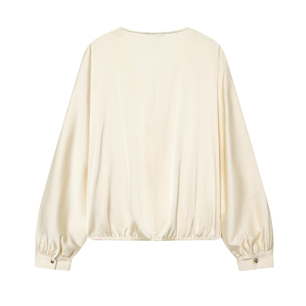 2026 Women's satin textured V-neck shirt