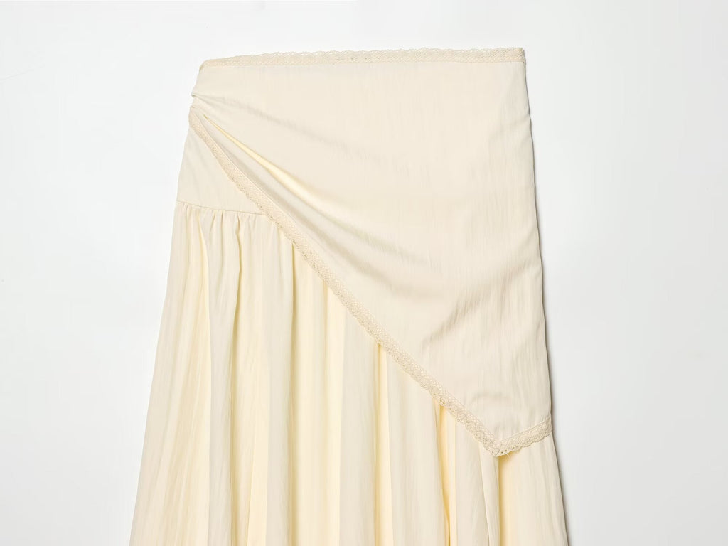 Women's scarf knot decoration pleated Midi skirt