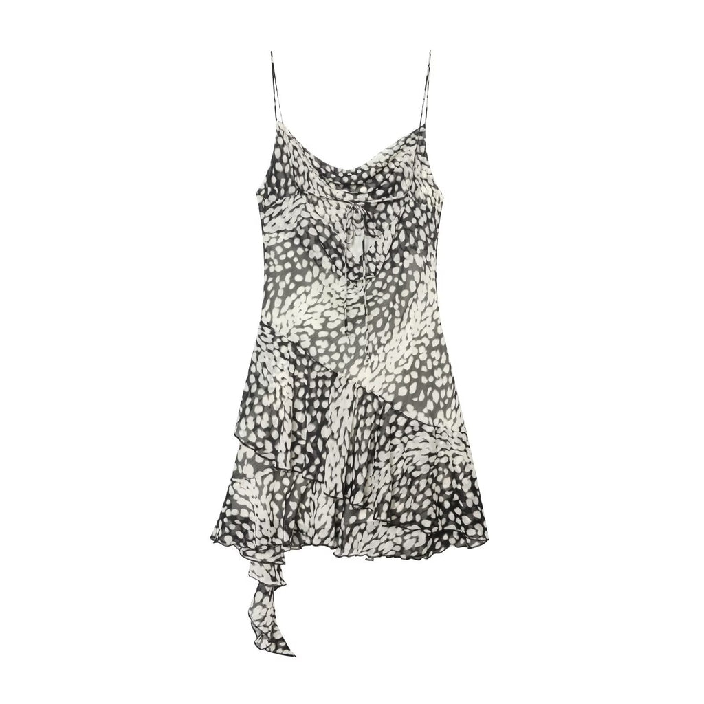 Women's asymmetric printed suspender dress
