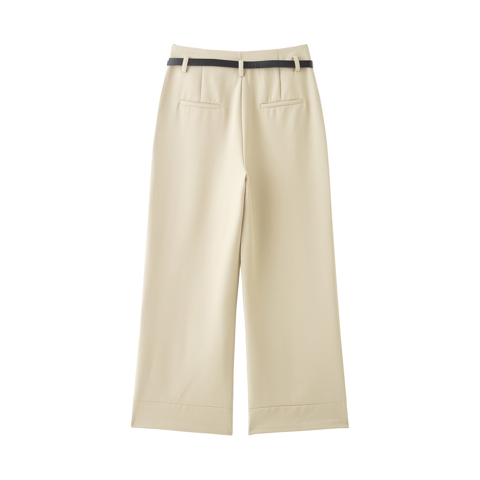 Women's rolled hem design casual With Belt pants